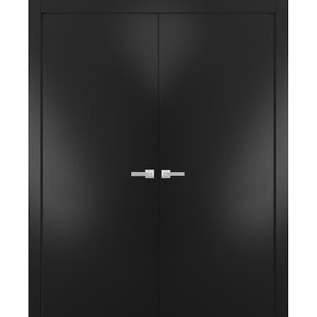 Sartodoors Modern Double 60x84" Handles Planum 0010 Black Matte Single Regural Panel Frame Trims Bathroom PLANUM10DD-BLK-6084